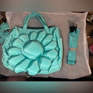 Floral Design Women's Bag - Turquoise -detachable flowers crossbody included